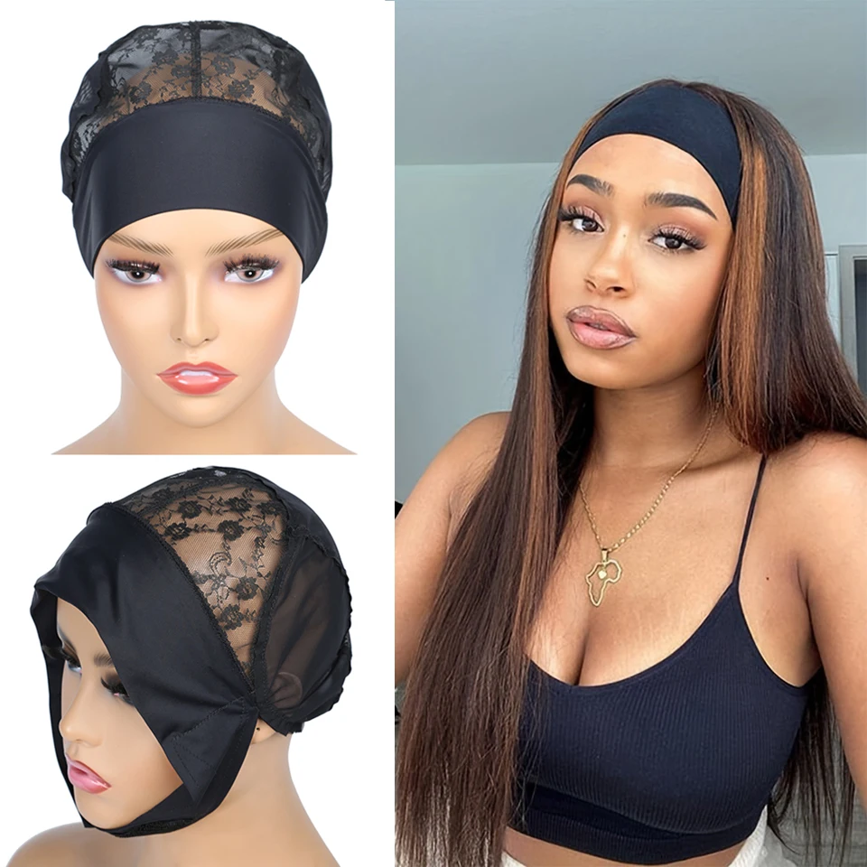 

Headband Wig Cap With Wig Holder Band Silk Wig Caps Weaving Caps 2 PCS For Making Wigs With Adjustable Band,Breathable Headband