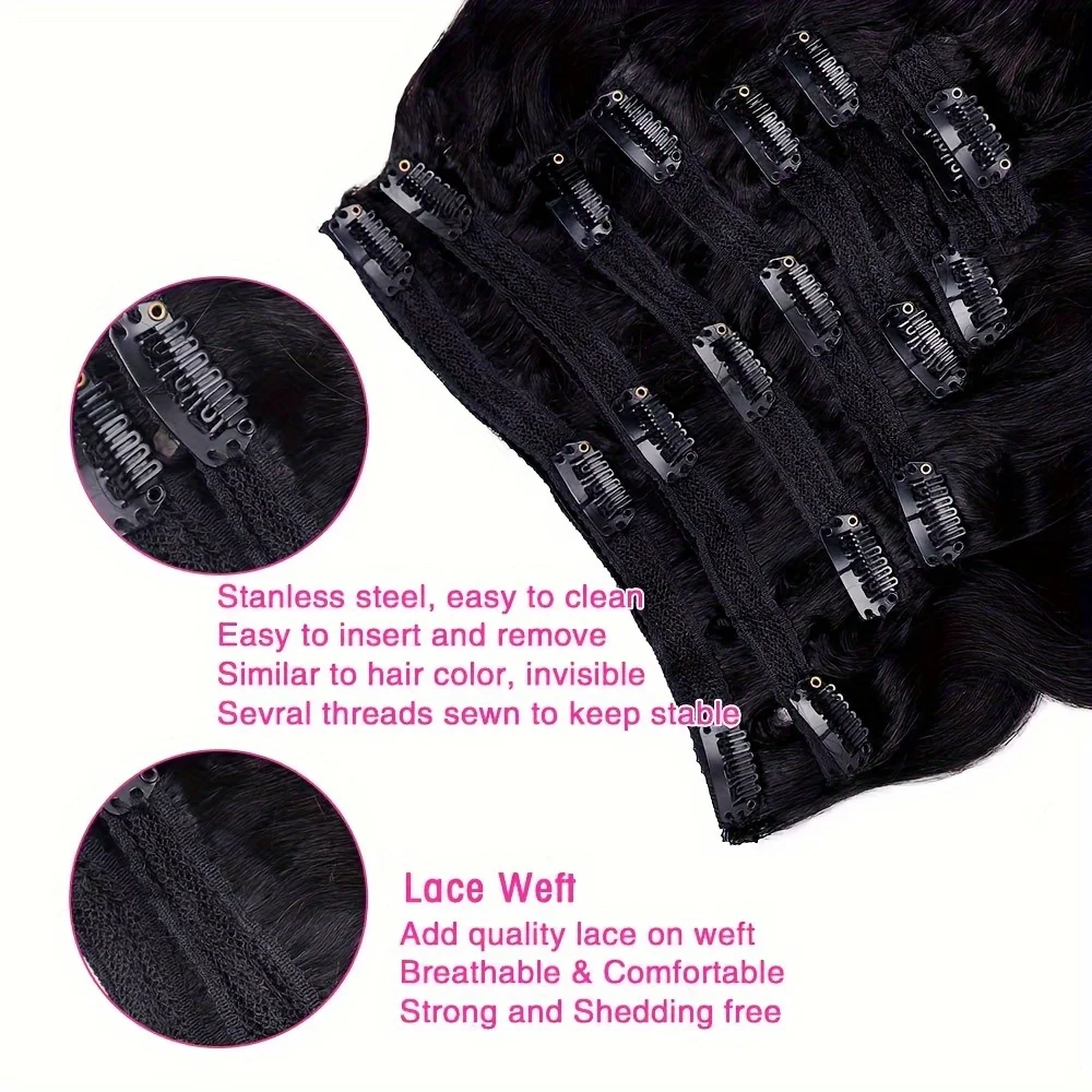 Body Wave Clip In Hair Extensions 100Real Human Hair 120g/Set Natural Black Color Body Wave Clip Ins Przedłużanie włosów dla kobiet