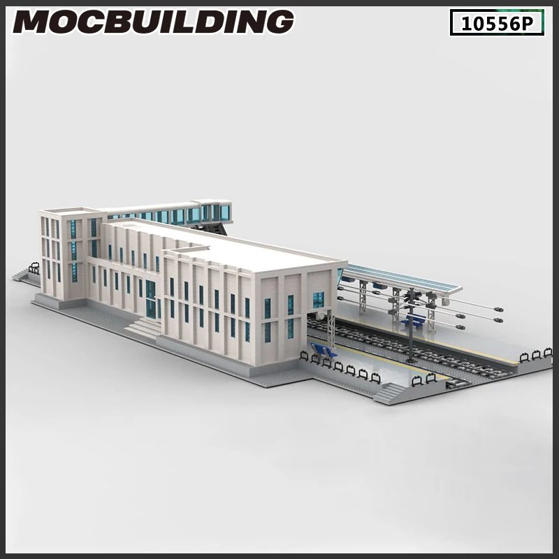 Moc Modern Central Train Station Building Block Model Bricks DIY Urban Transport Hub Street Scene View Modular Toy Birthday Gift