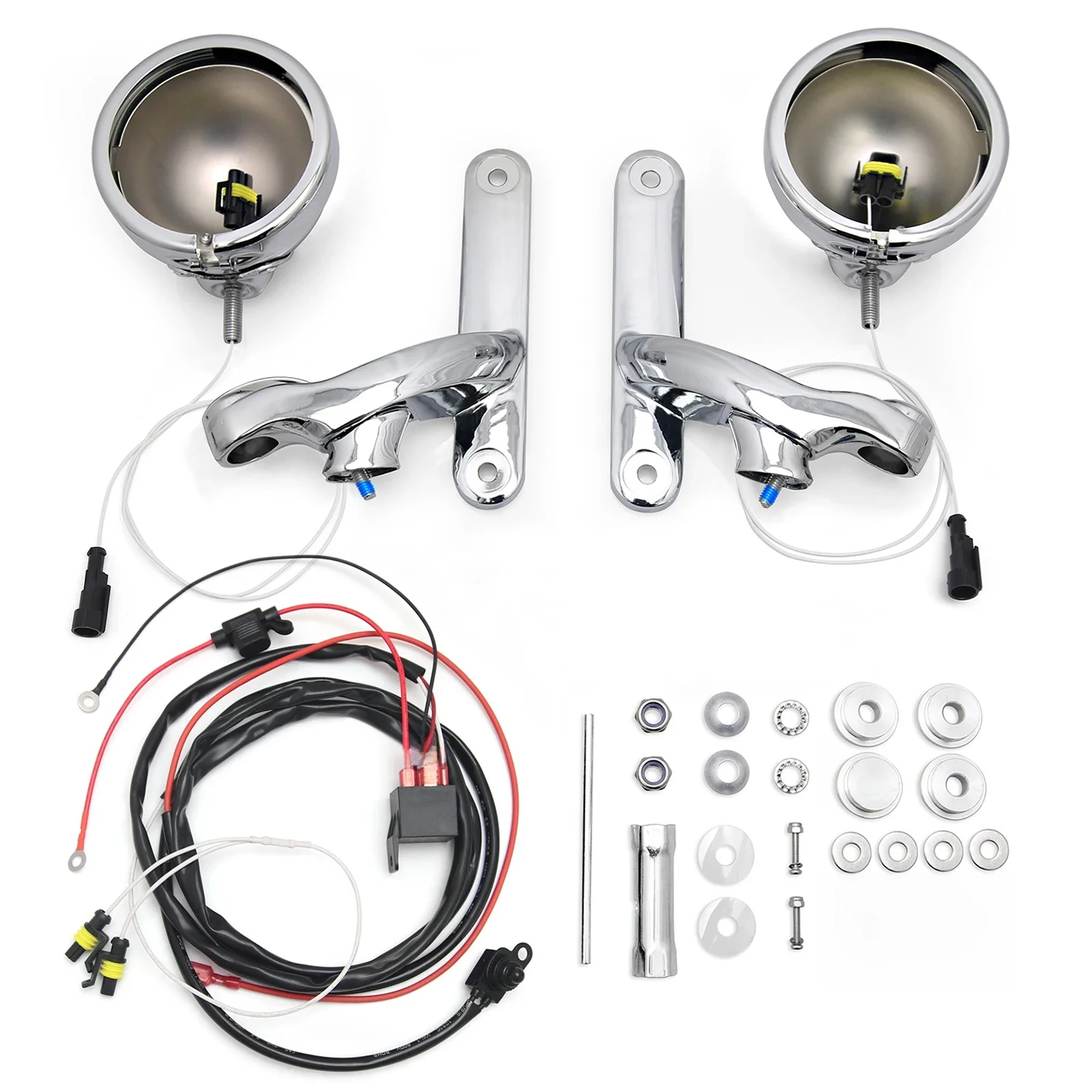 Chromowana obudowa lampy przeciwmgielnej electra glide wspornik światła przeciwmgielnego road king LED 4.5 ''uchwyt światła mijania do motocykla Harley — zdjęcie 2