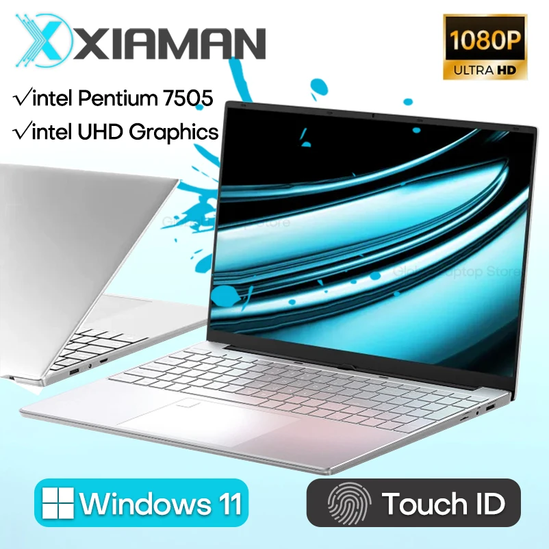 

Xiaman 15.6" Laptop Computer intel Pentium 7505 Dual Core Laptops Windows 11 Portable PC Gamer Notebook with Fingerprint Unlock