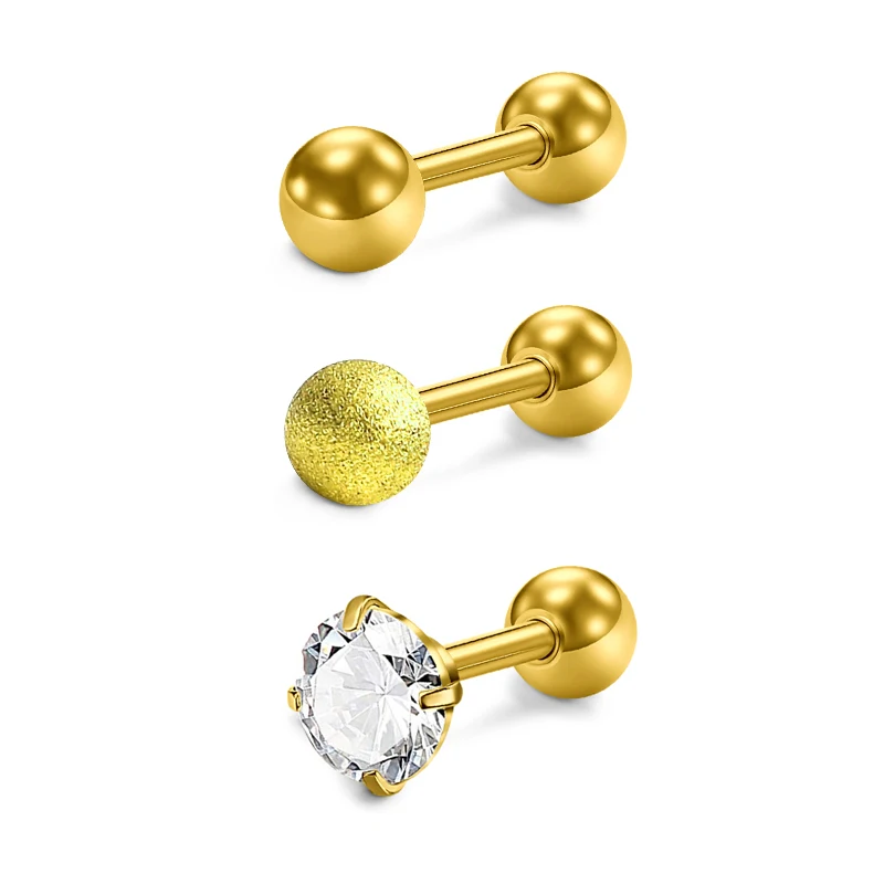 3Pcs 16G Heart Flower Tragus Helix Stainless Steel Labret Lip Bar Rings Stud Cartilage Piercing Ear Studs Cross Jewelry 1.2x6mm