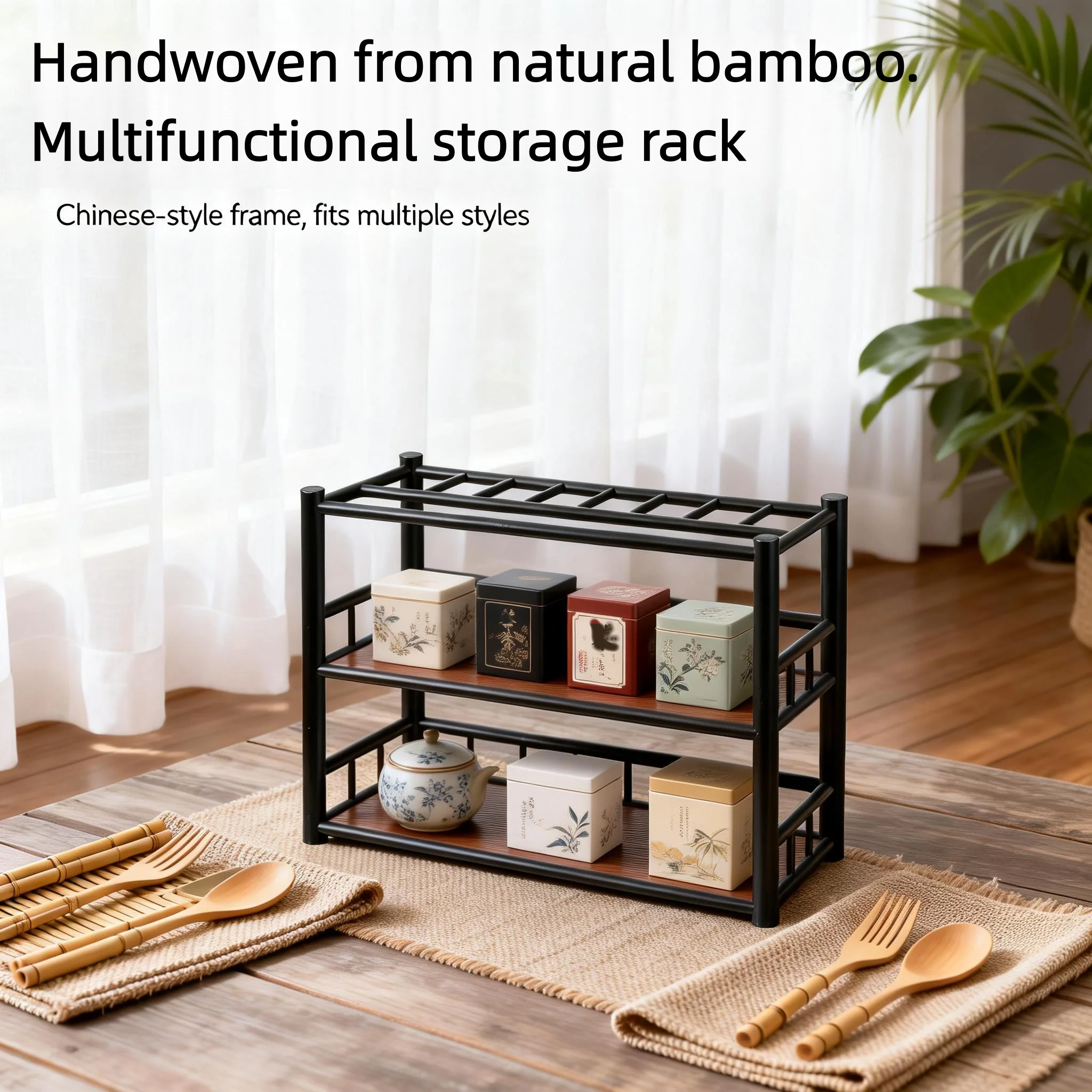 

2-tier + 1-tier open storage rack - Coffee bar counter storage rack, suitable for tea room and kitchen storage, saving space.