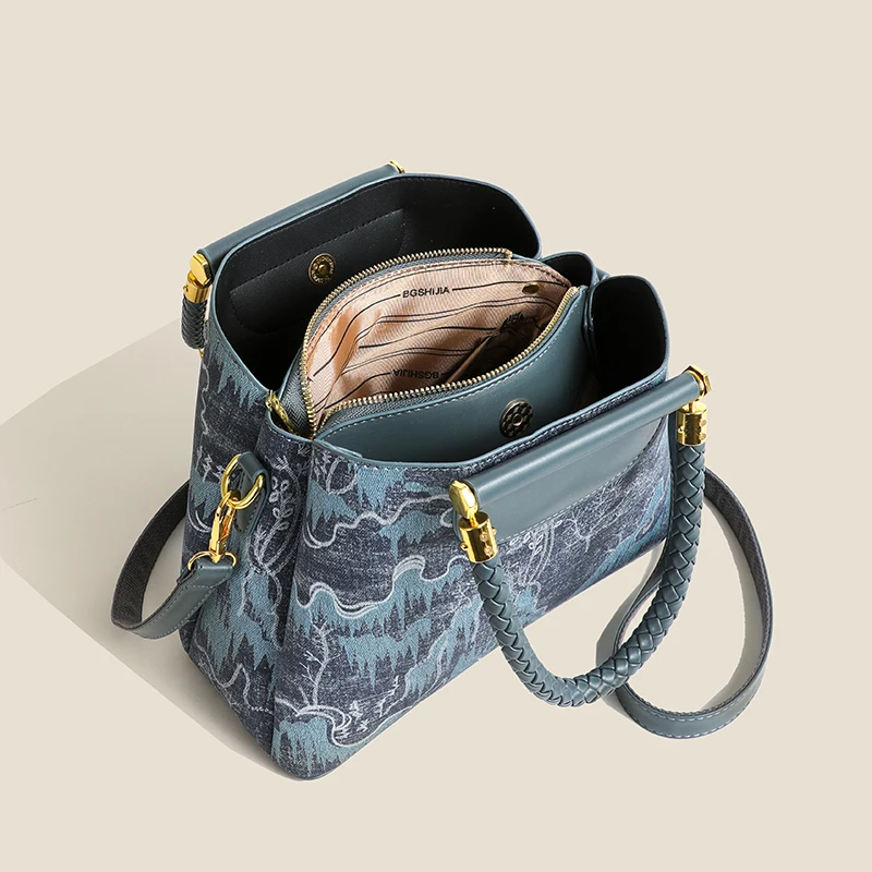 Elegant Embroidered Canvas Tote Bag - Women's Large Capacity Handbag with Leather Straps - Perfect for Work  Shopping  and Casua