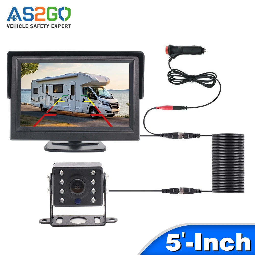 

5 Inch HD Monitor with Waterproof LED Night Vision Rear View Camera for Universal Car Truck Bus Parking Security System Display