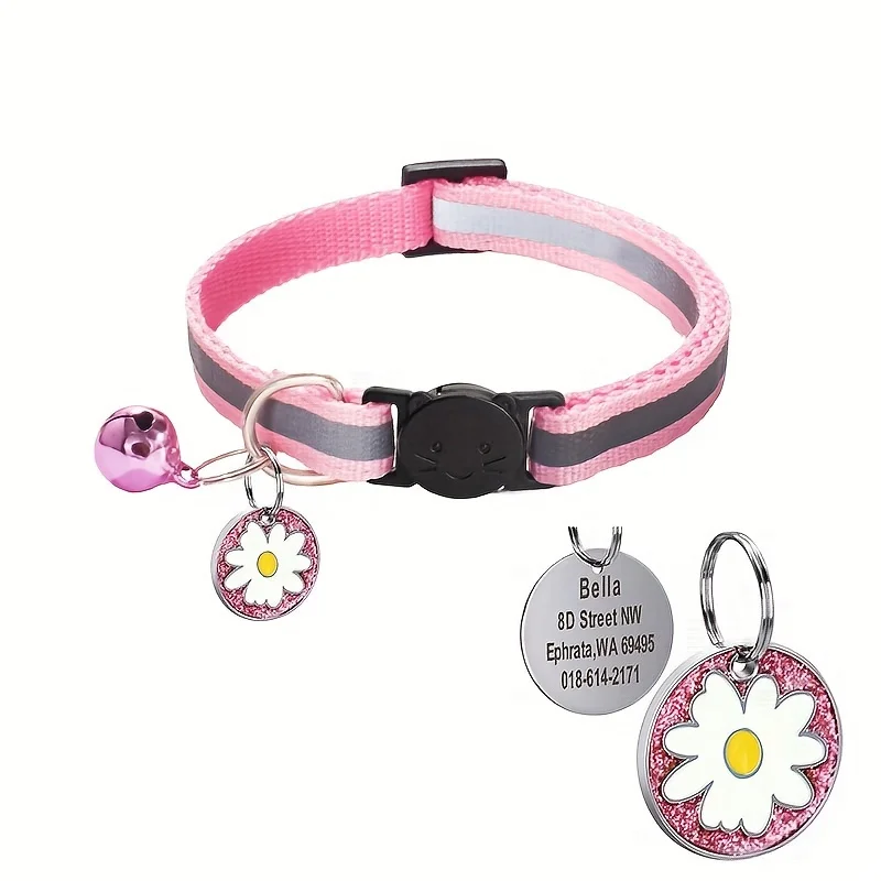 Collar antipérdida reflectante para gatos con placa grabada y campana - imagen 3