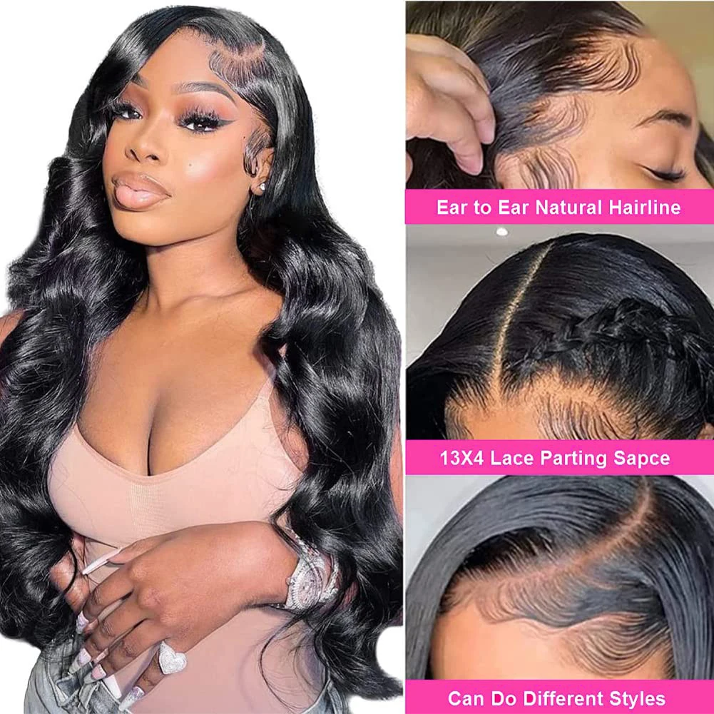 Körperwelle, 3 Bundles mit Frontal, Echthaar-Bündel mit 13 x 4 Spitzen-Frontal, natürliches schwarzes, gewelltes Haar, reines Haar, 13 x 4 Frontal – Detail 10
