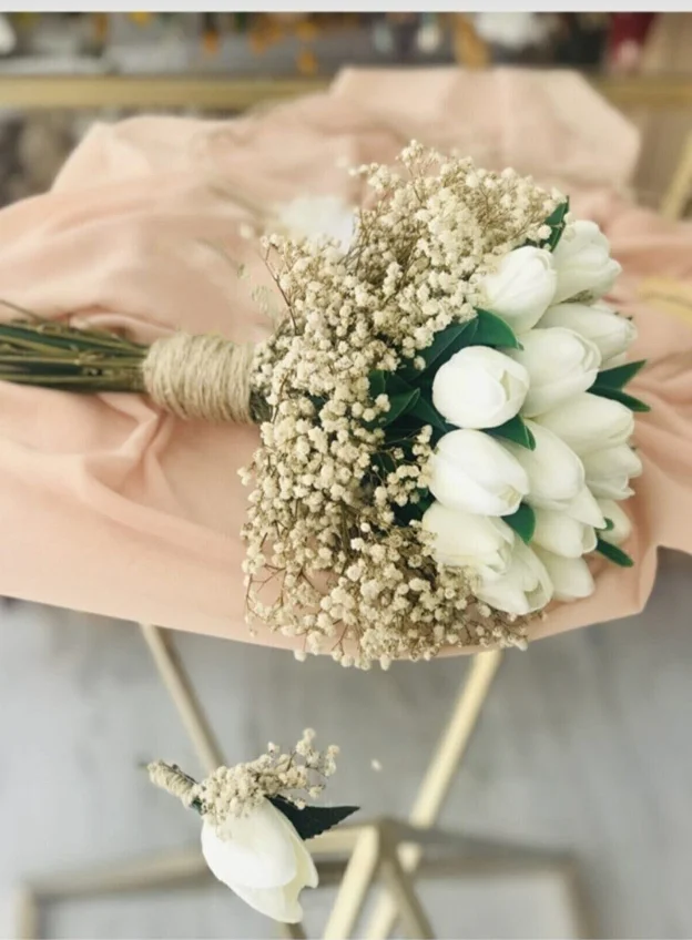 Cô Dâu Phù Dâu Cưới Hoa Trắng Hoa Lụa Hoa Loa Kèn Nhân Tạo Chú Rể Boutonniere Chân Mariage Bó Hoa Cưới Accessorie