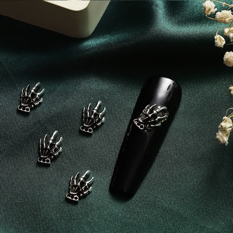 20PCS Halloween Style 3D Metal Nail Art Decorations Black Skull Spider Hand Skeleton Design Jewelry DIY Decor Accessories