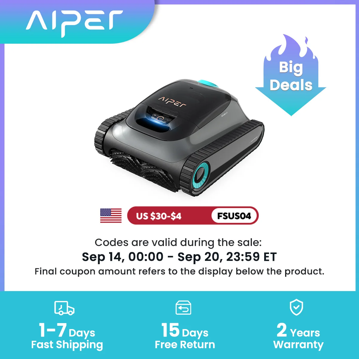 (2026 Upgrade) Aiper Scuba S1  Pool Cleaner Robot,Floor,Wall,Waterline,270-Min Runtime,Shallow Area Cleaning, Smarter Navigation,11 High-Precision Sensors, App SupportI&PX8,Refurbished