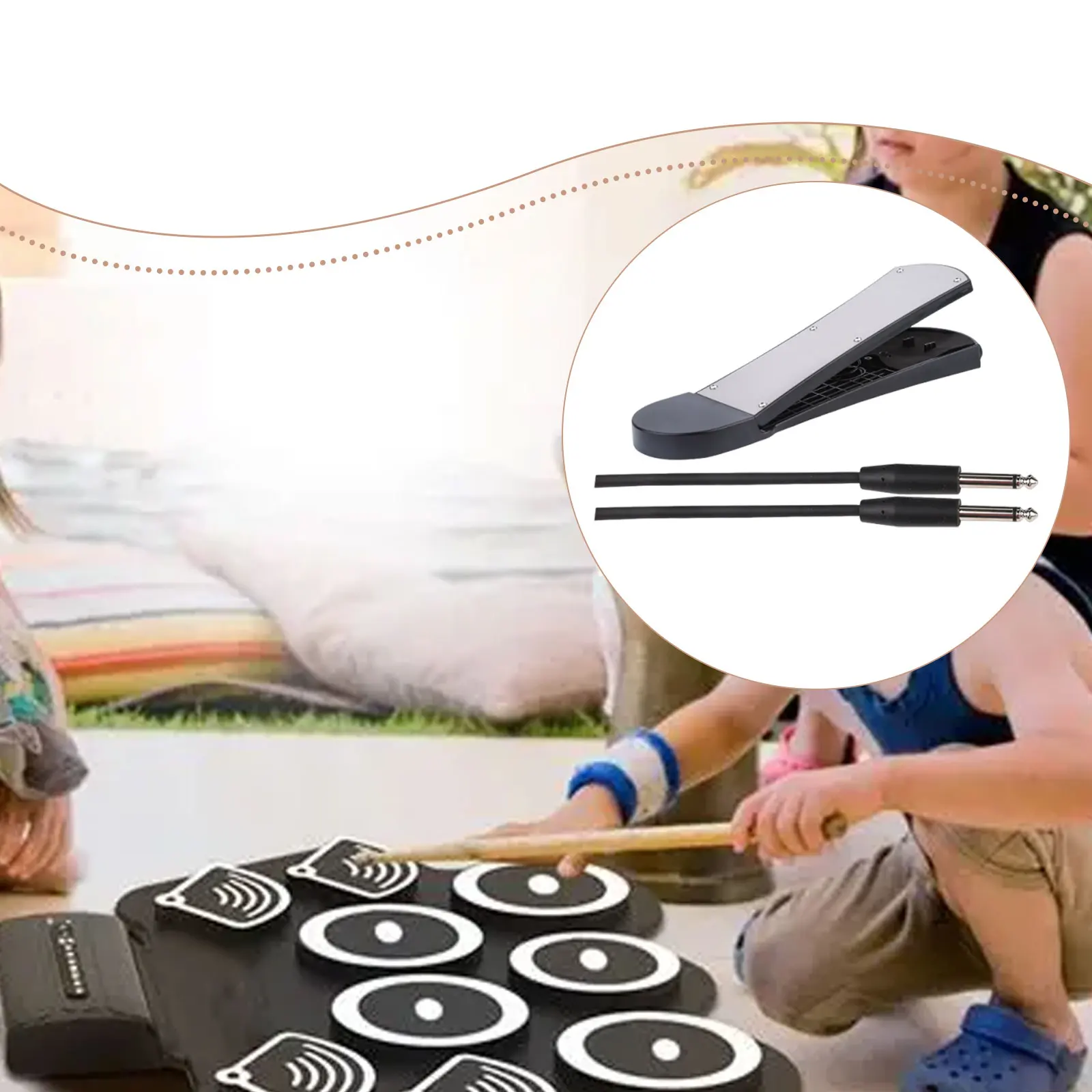 Drum Pedal Practice Pad Black with Connect Cable Percussion Instrument Pedal Kick Pad with Cable