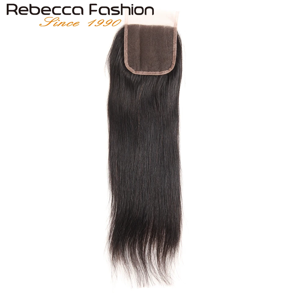 Rebecca Hair Brazilian Straight Hair Closure Free Part Middle Part Three part Swiss Lace Closure Natural Color Remy Hair Weave