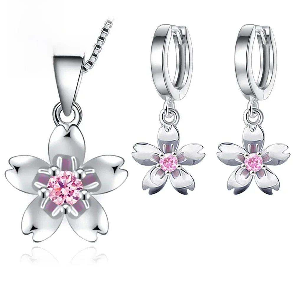 Nowy naszyjnik zestaw kolczyków 925 Sterling Silver kobiety dziewczęta modne kolczyki naszyjnik Boucle geometryczne zestawy biżuterii roślinnej — zdjęcie 2