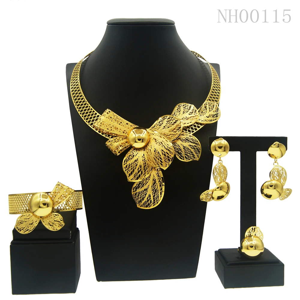 Necklace For Women Dubai Gold Tone Jewelry Set Plated  24K Original Earrings Rings Bracelets Wedding Gifts Nigeria Jewelry Sets