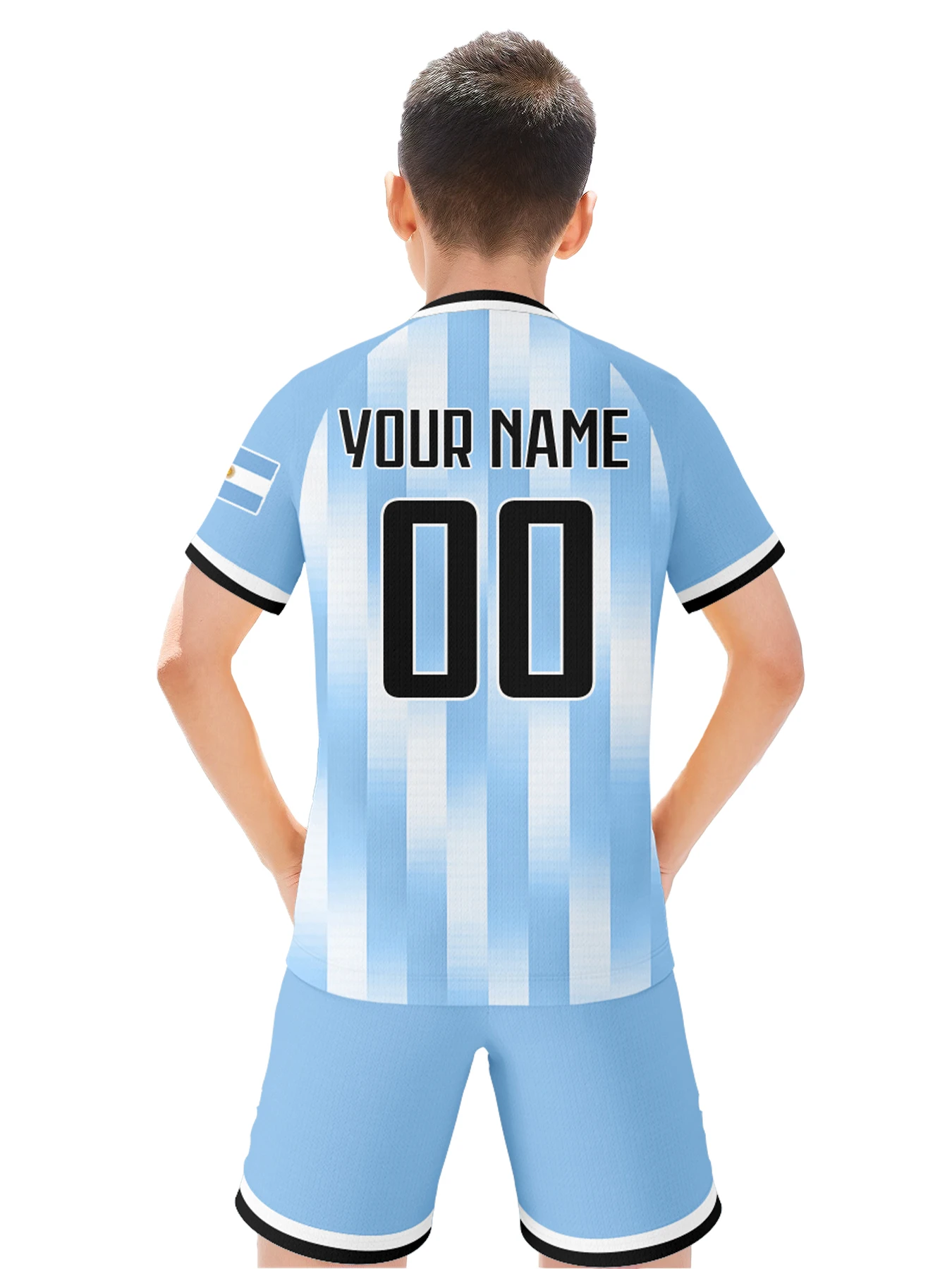 Custom Kids Argentina Soccer Kit Personalized Football Set with Name & Number, Breathable National Team Training Uniform