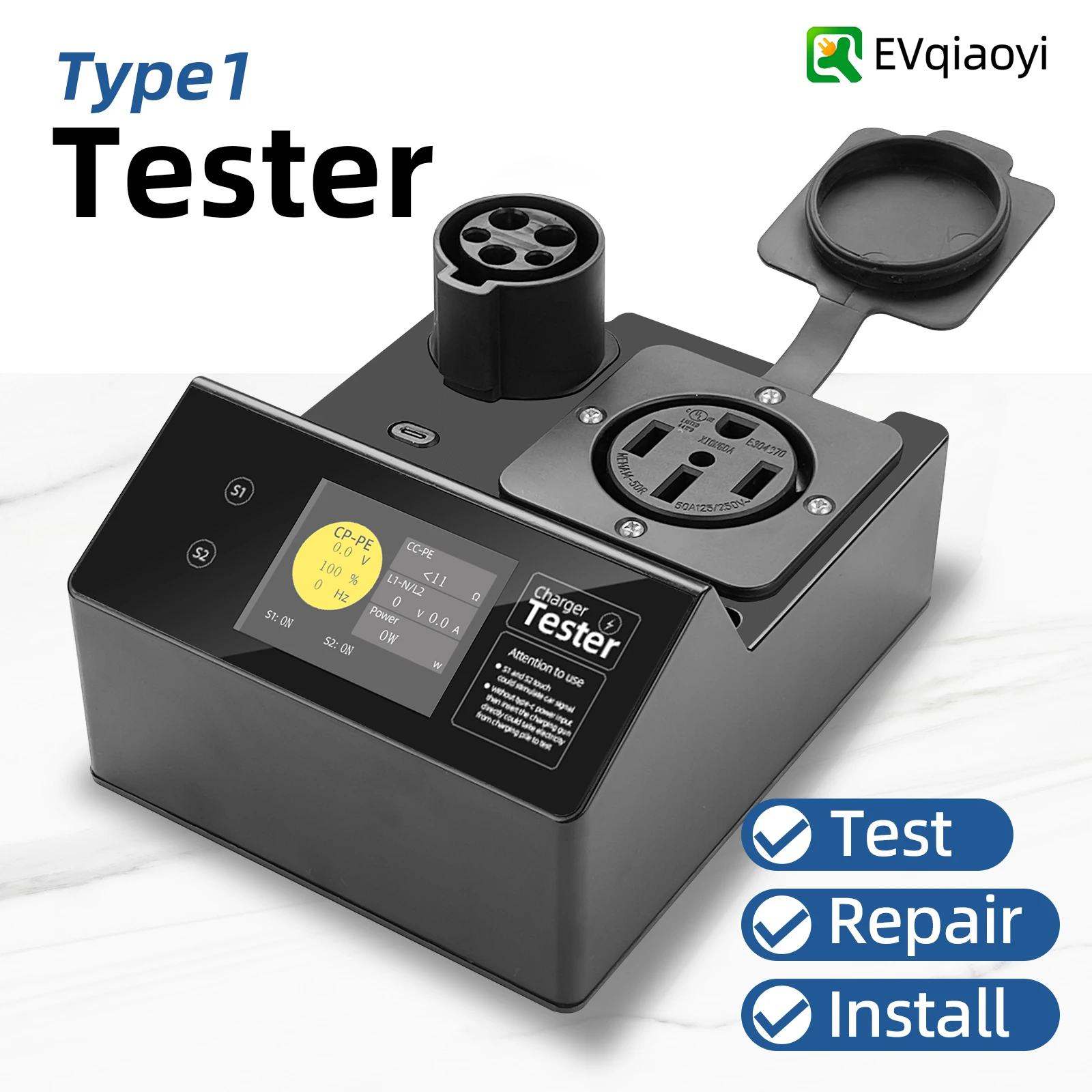 

Портативный тестер зарядного устройства EVqiaoyi типа 1, с функцией резистивной нагрузки для установки и тестирования зарядной станции SAE J1772