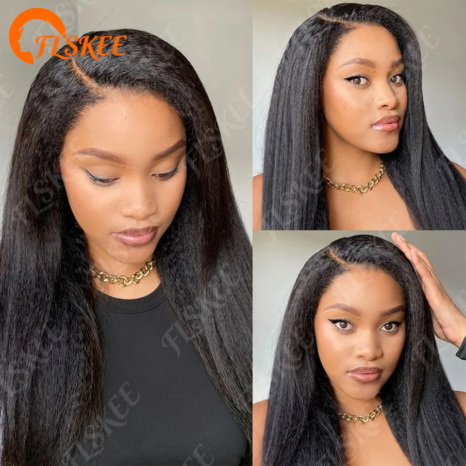 Paquete de 3 trenzas de cabello humano FLSKEE de 30 pulgadas, indio 12A, kinky recto, crudo, yaki recto, doble trama, para trenzar 6