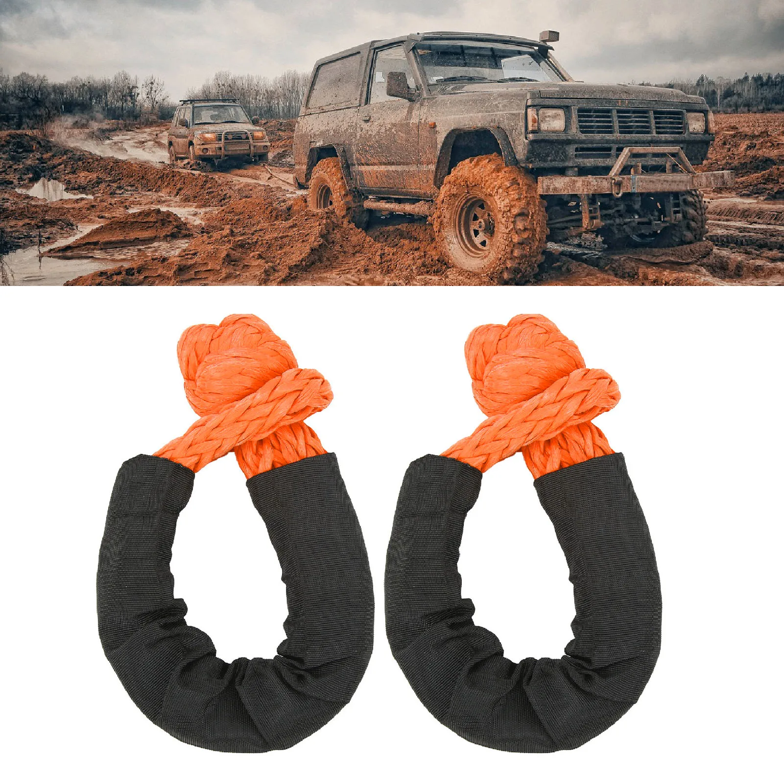 Synthetic Fiber Soft Shackle for Vehicle Recovery Off Road Towing Ropes Car Trailer Pull Rope with Protective Sleeve 38000 Lbs