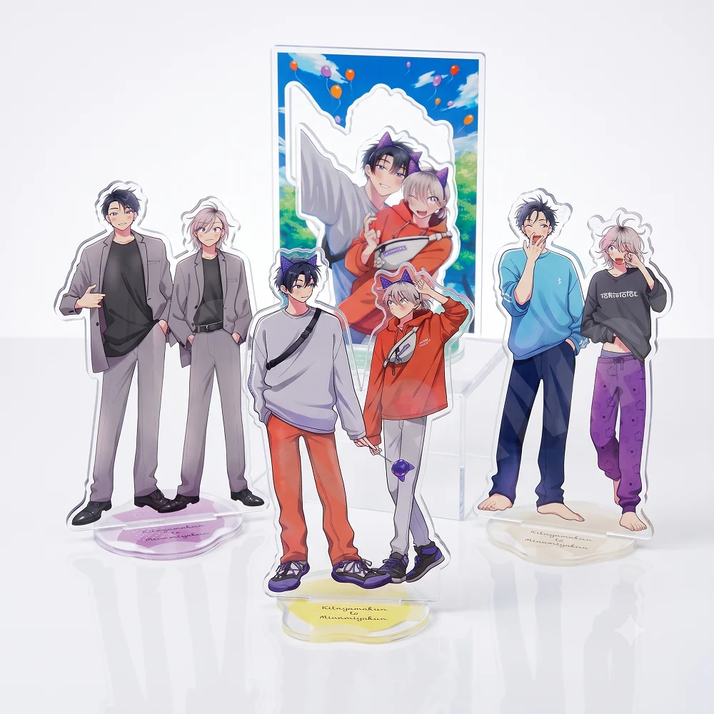 BL Anime Boy Acrylic Stand Keychain 15cm Casual Hoodie Background Plate Figure Cute Blushing Couples Desk Ornament Girls Gift