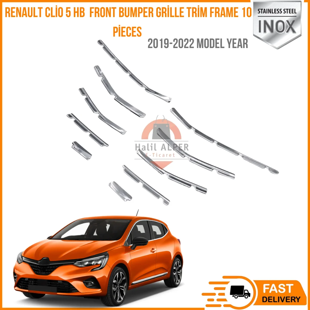 

For Renault Clio 5 HB 2019 2020 2021 2022 Front Bumper Grille Trim Frame 10 Pieces Chrome Styling Car Accessories