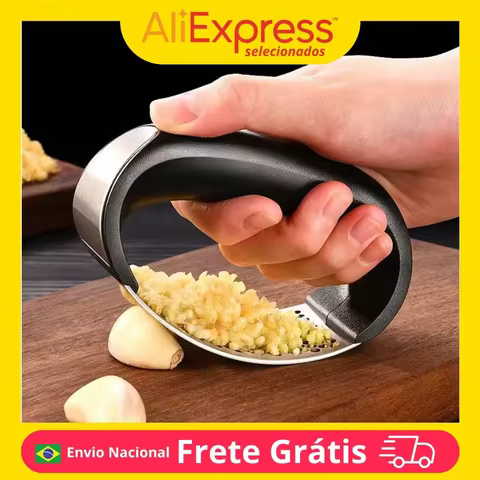 Amassador de Alho Inox Manual com Cabo Ergonômico – Triturador de Alho Prático e Fácil de Limpar para Cozinha