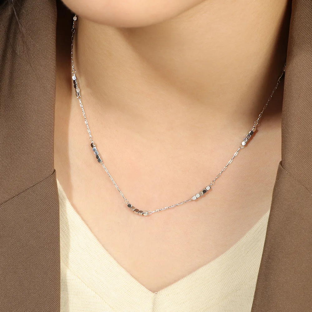 Minimalist Sleek Shiny Tiny Mini Square Beaded Chain DIY Stacking Style Necklace Women Fashion Stainless Steel Accessories Gifts