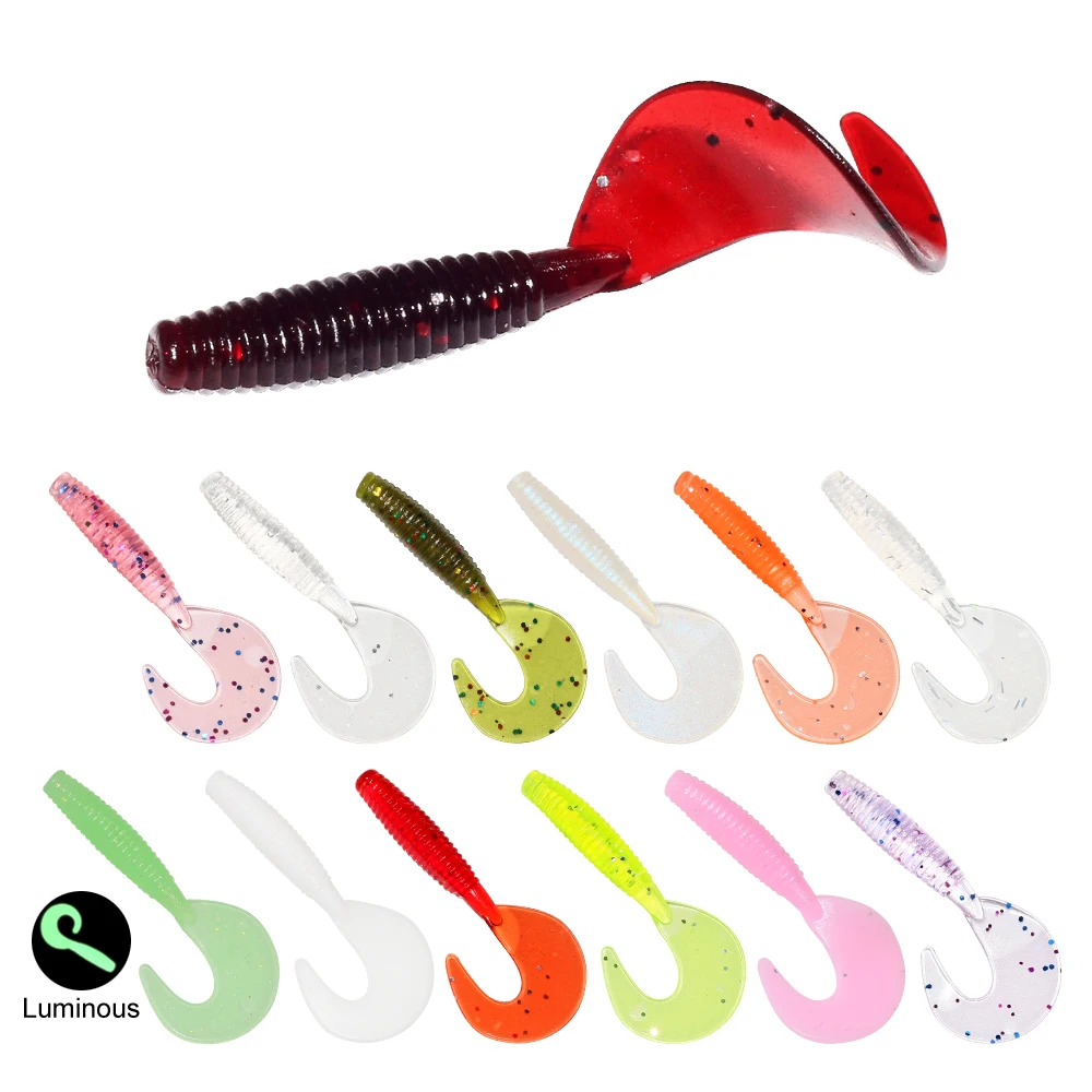 ILure 30Pcs Fishing Soft Lures Silicone Bait 4cm Spiral Tail Swimbaits Shad Souple Goods for Fishing Wobblers Artificial Tackle