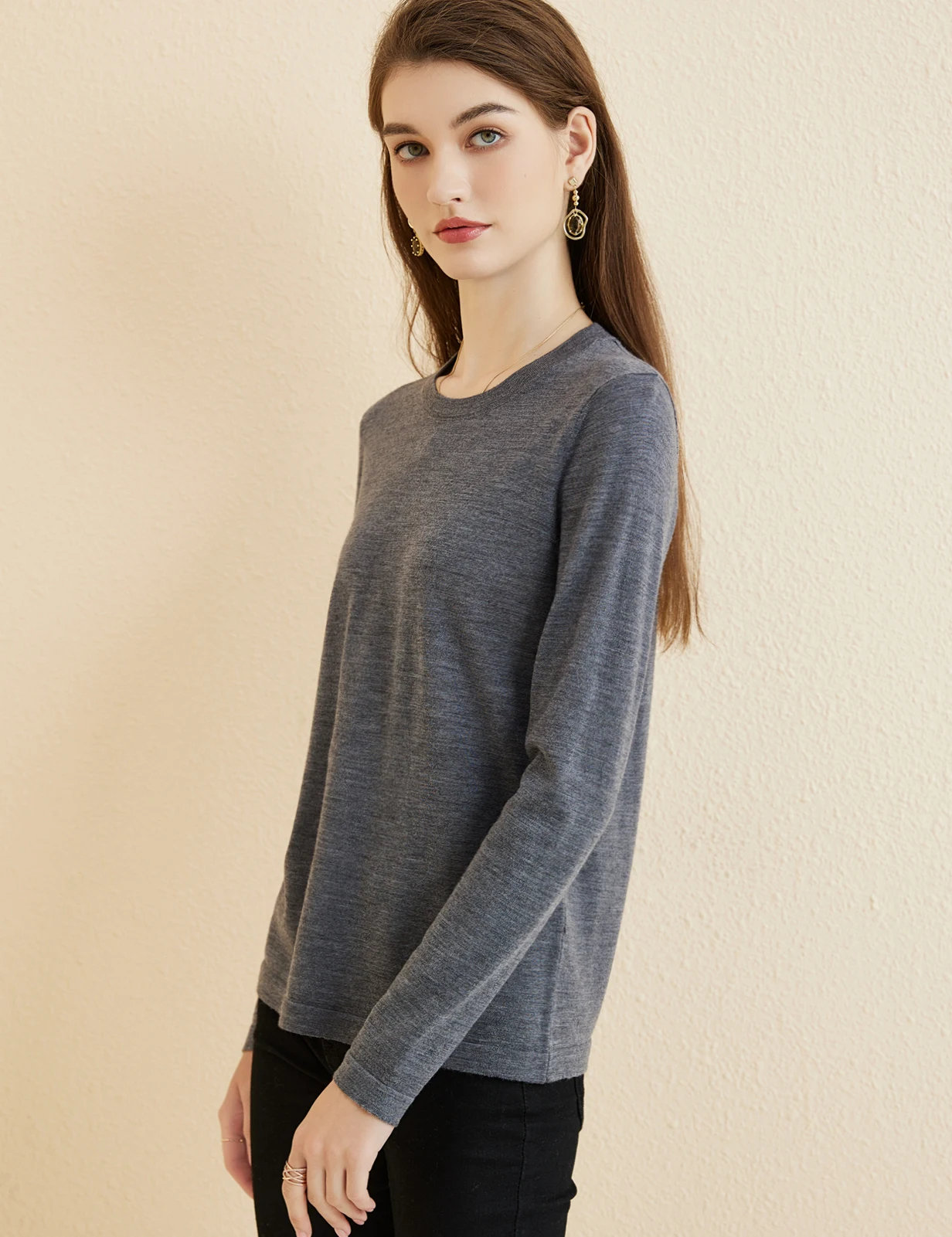 Women's T Shirt 100% Merino Wool Base Layer Top Fall Winter Fashion Crewneck Soft Merino Tee Long Sleeve Tops Knit Women Clothes