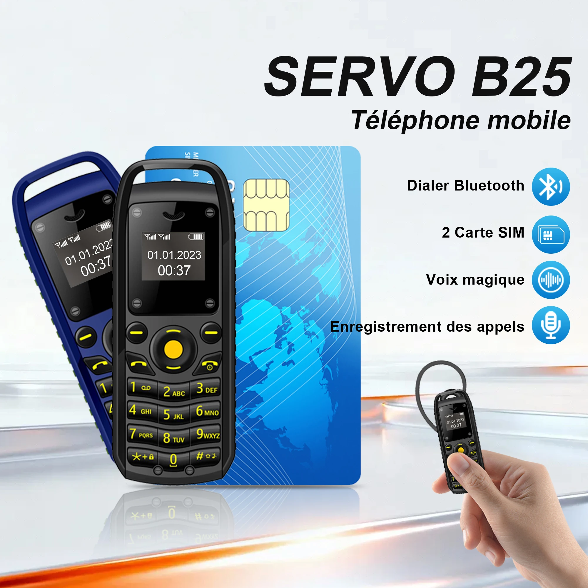 SERVO B25 bouton Mini téléphone portable 2 SIM veille Bluetooth numérotation Surround porter liste noire les plus petits téléphones portables de secours pour le sport