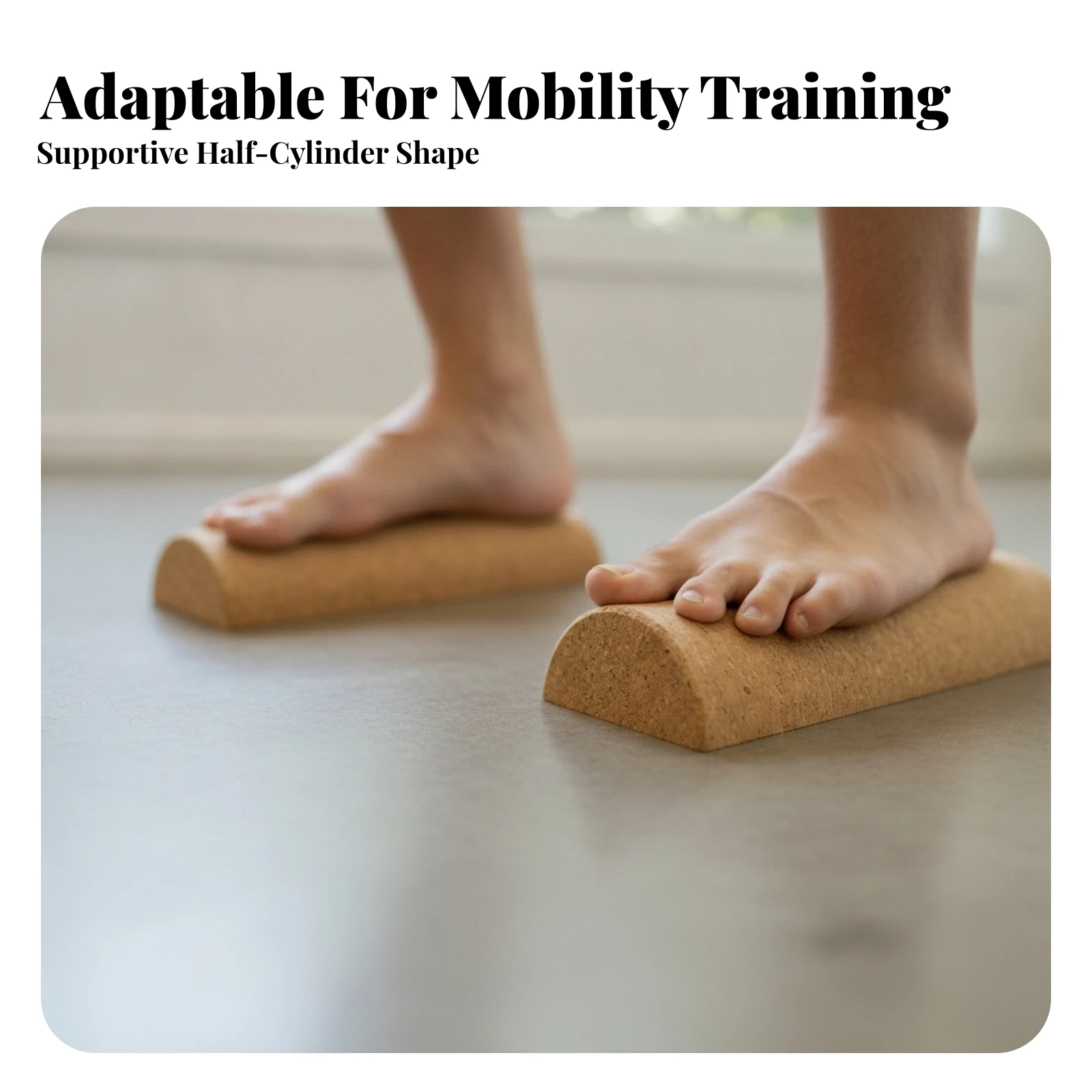 Non-Slip Cork Half Roller | Compact Low-Profile Design, Half-Round Balance Block for Pilates Cork Balance Roller