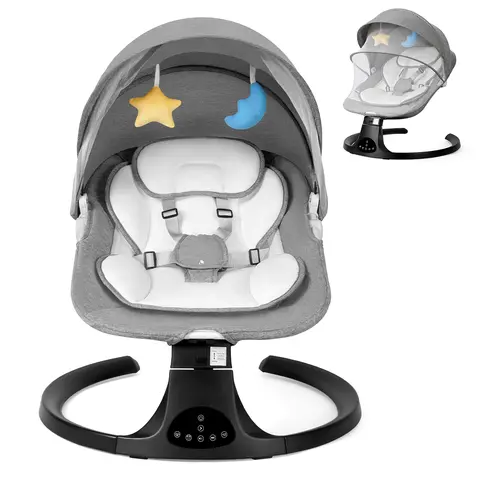Kmaier Electric Baby Swing for Newborn Infant, Bluetooth Baby Rocker with 5 Swing Speeds, Built‑in Lullabies, Removable Sun Canopy with Star & Moon Hanging Toys, 5‑Point Safety Harness Soft Cushion for 0‑12 Months