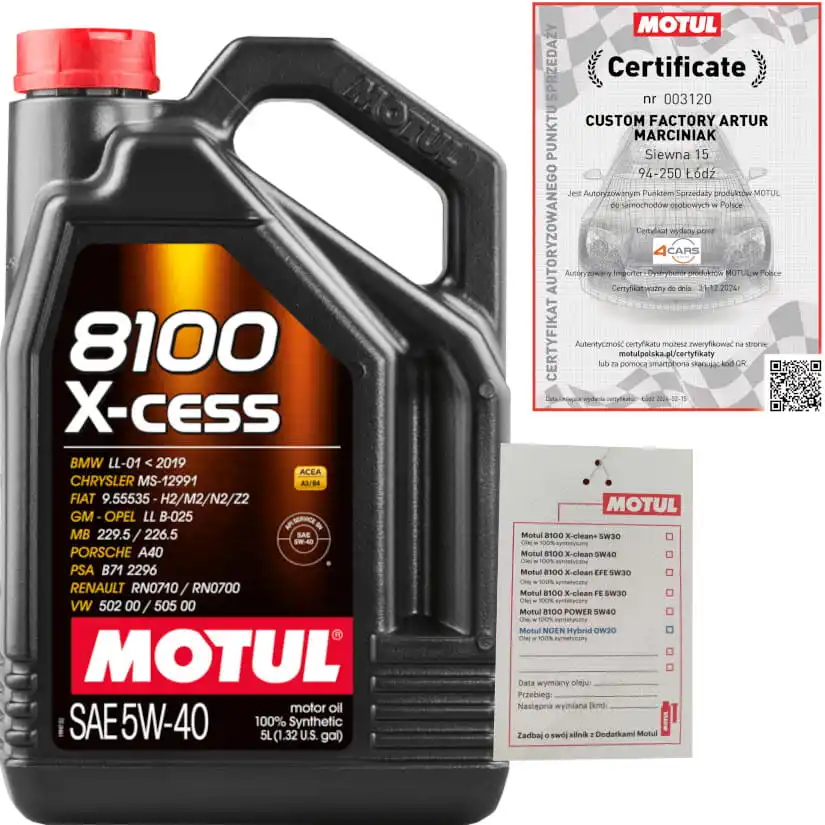 MOTUL 8100 X-CESS 5 W40 A3/B4 5L BMW LL-01 VW 502 00/ 505 00 + SUSPENSE