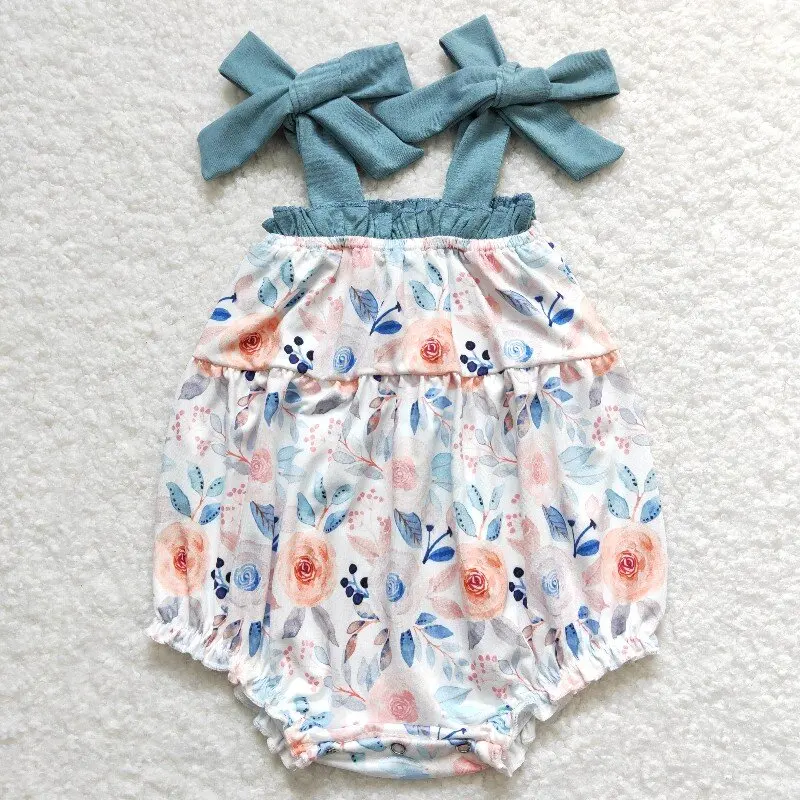 

X12.5 SR0907 Summer girls wholesale floral blue lace vest rompers