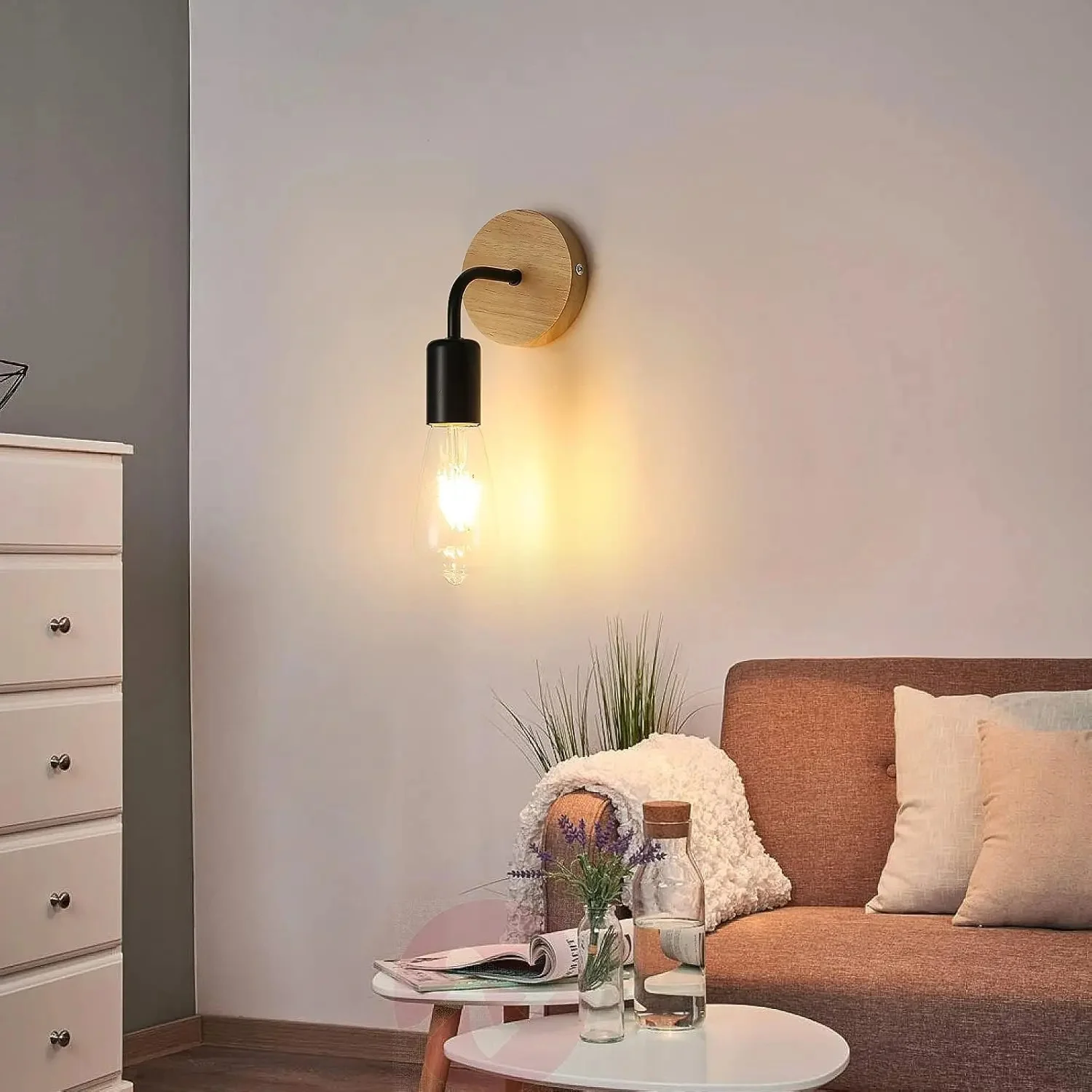 Industrial Indoor Wall Light 2 Pack, Wooden Metal Wall Lamp, Retro Wall Decoration Wall Lights for Living Room, Bedroom -GOECO