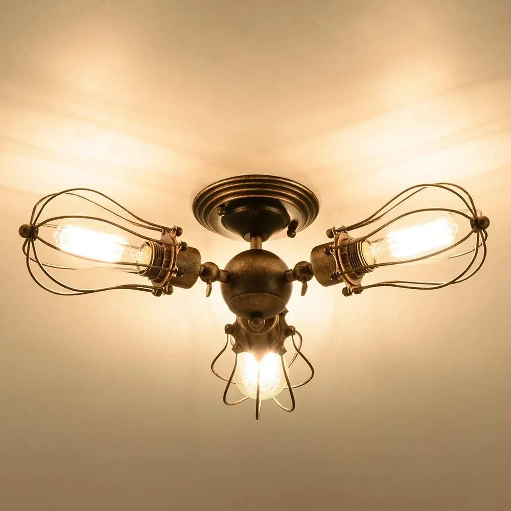 

E27 Ceiling Lights Fixture Vintage Loft Black Iron Cage Led Ceiling Lamp Nordic Metal Light for Kitchen Dining Bar Bedroom Decor