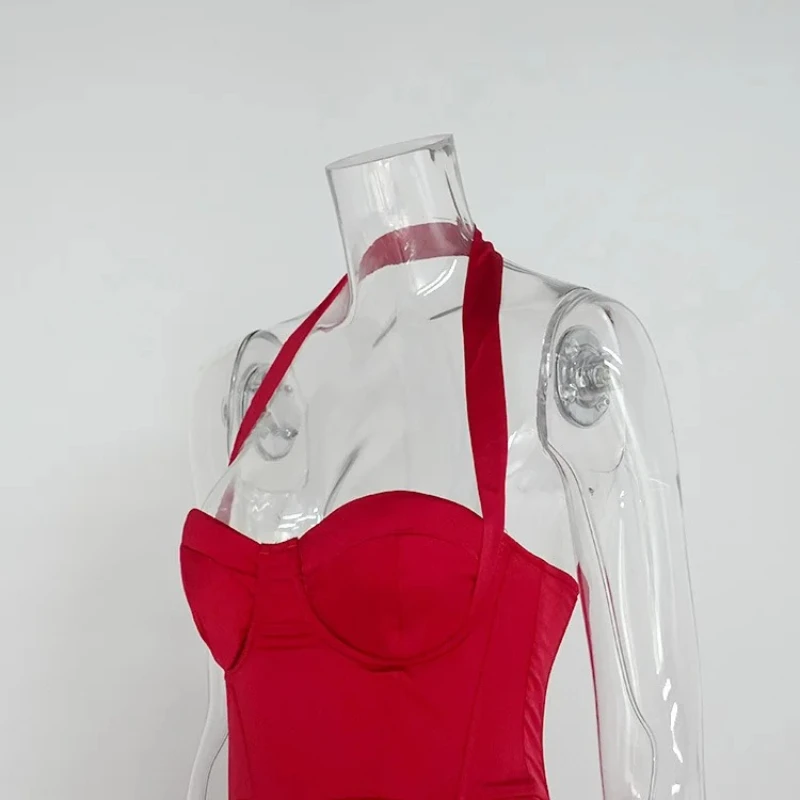 เซ็กซี่เปิด Backl Halter Sweetheart สั้นชุดปาร์ตี้บอดี้คอน