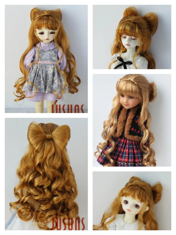 

JD436 1/6 1/4 1/3 Pretty Curly With Bow Bun BJD Synthetic Mohair Wig YOSD MSD SD Hair Accessories Size 6-7inch 7-8inch 8-9 inch