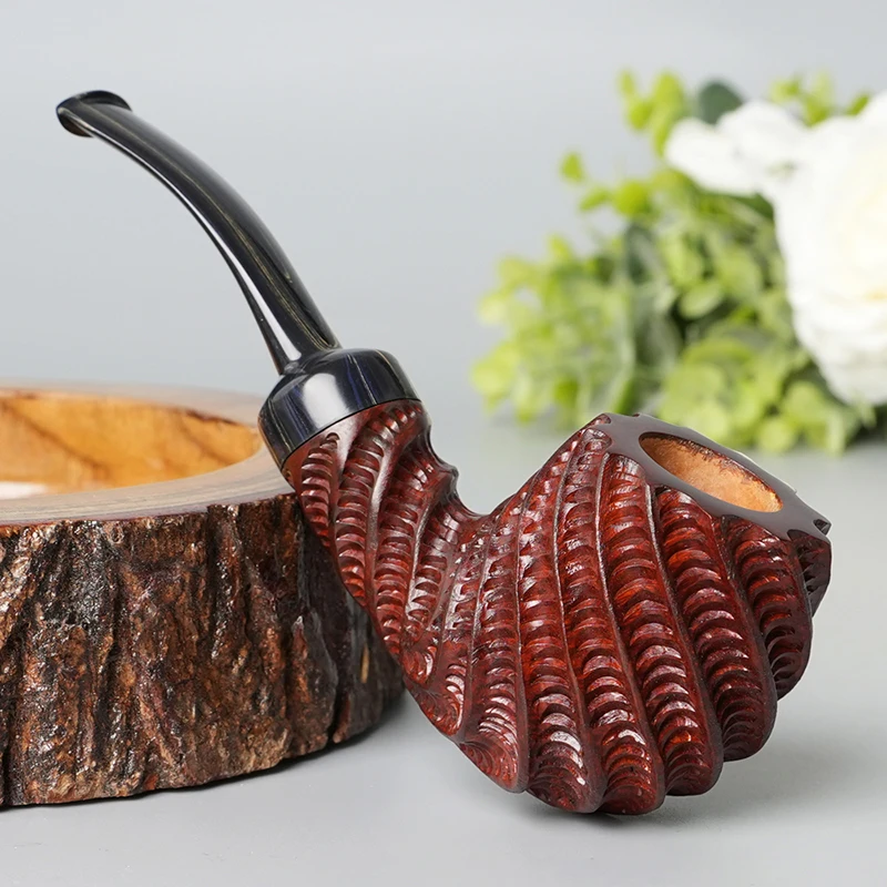 MXUIANG Hand-carved tobacco pipe briar wood pipe 3mm flue design curved handle vulcanized rubber cigarette holder briarwood pipe