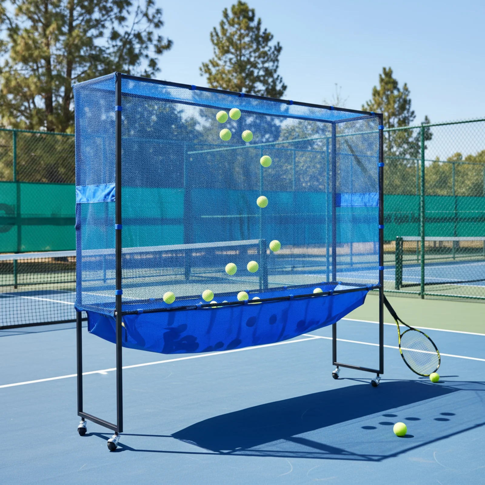 

Table Tennis Ball Collector Net with Wheels Moveable Practice Ball Gatherer Easy Setup Ball Retrieval System for Indoor Training