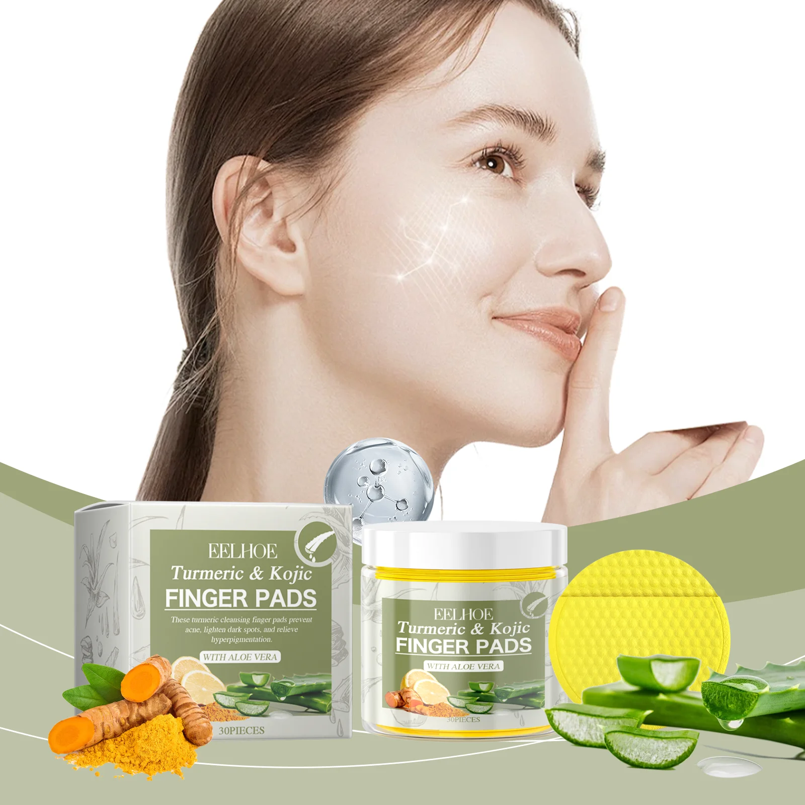EELHOE الكركم كوجيك منصات الاصبع حمض الكركمين التطهير الوسادة يهدئ منعش ينظف المسام حساسة ناعمة الطازجة الجلد
