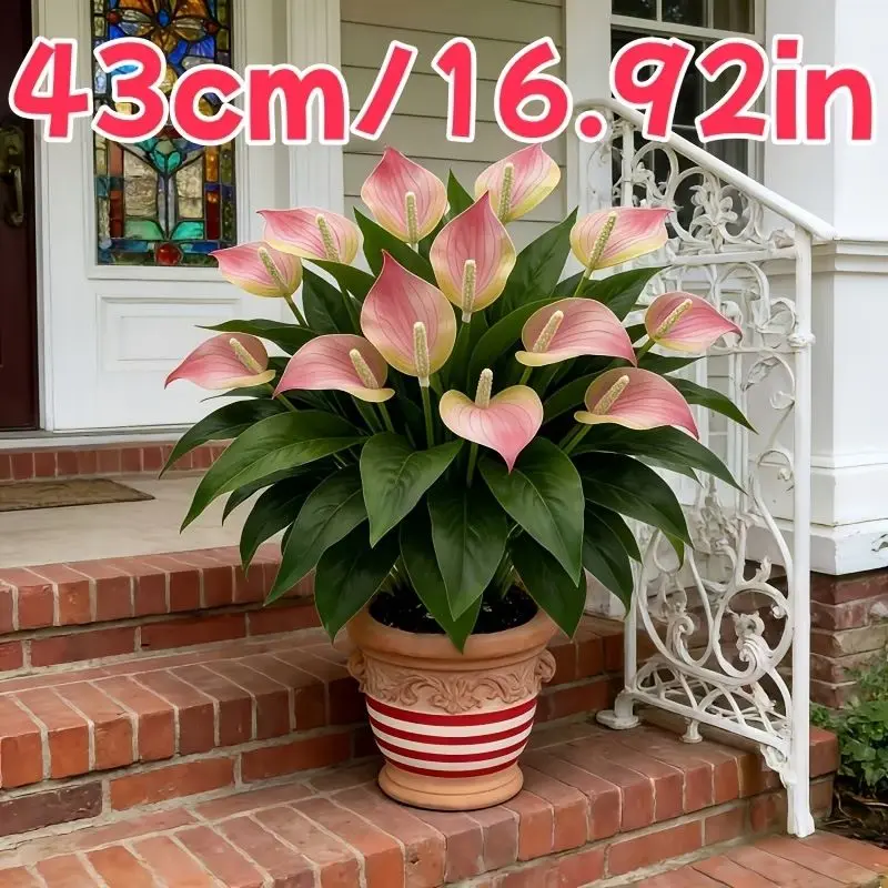 

4Pcs 43cm Artificial Pink Anthurium Plants, Faux Flamingo Flower for Home Garden Porch Patio Indoor Outdoor Decor