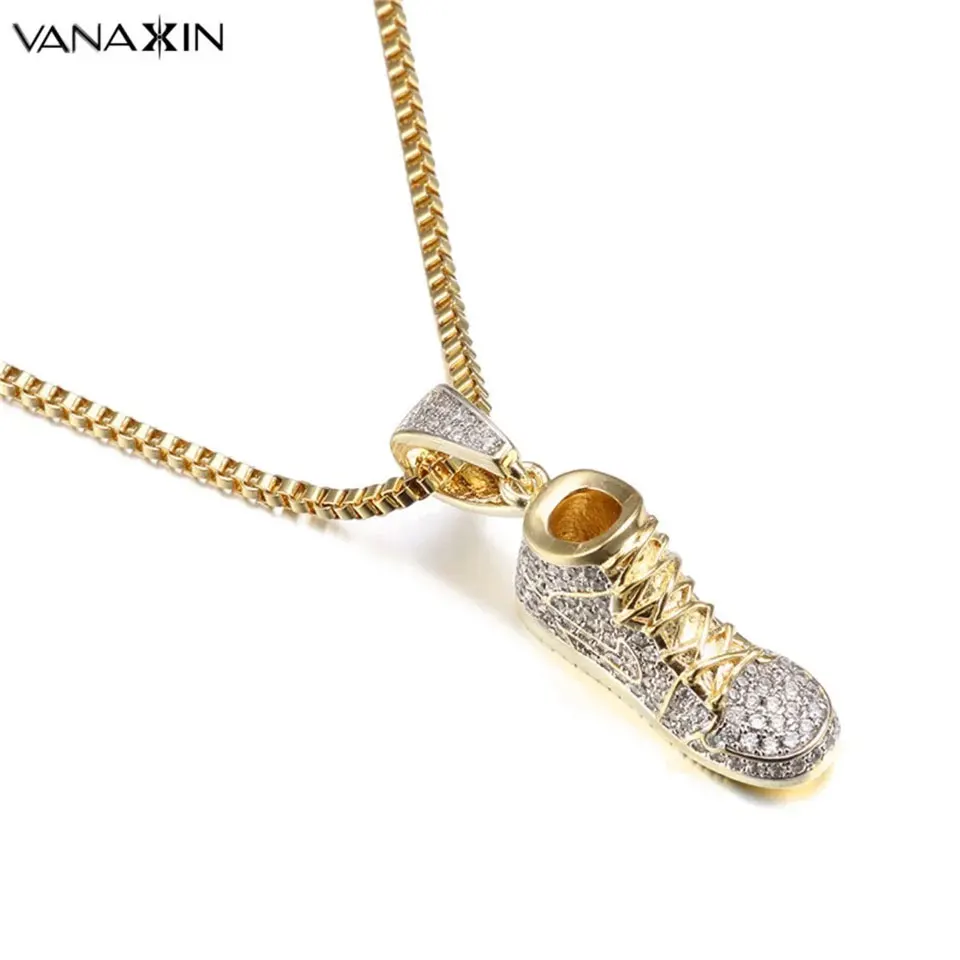 Punk  Sports Skateboard Shoes Pendants for Men Women Hip Hop  Zircons High Quality Necklace Jewelry