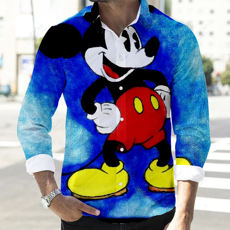 Camisas informales con botones para hombre, blusas de manga larga con estampado 3D de Disney, solapa a la moda, para vacaciones en la playa, novedad