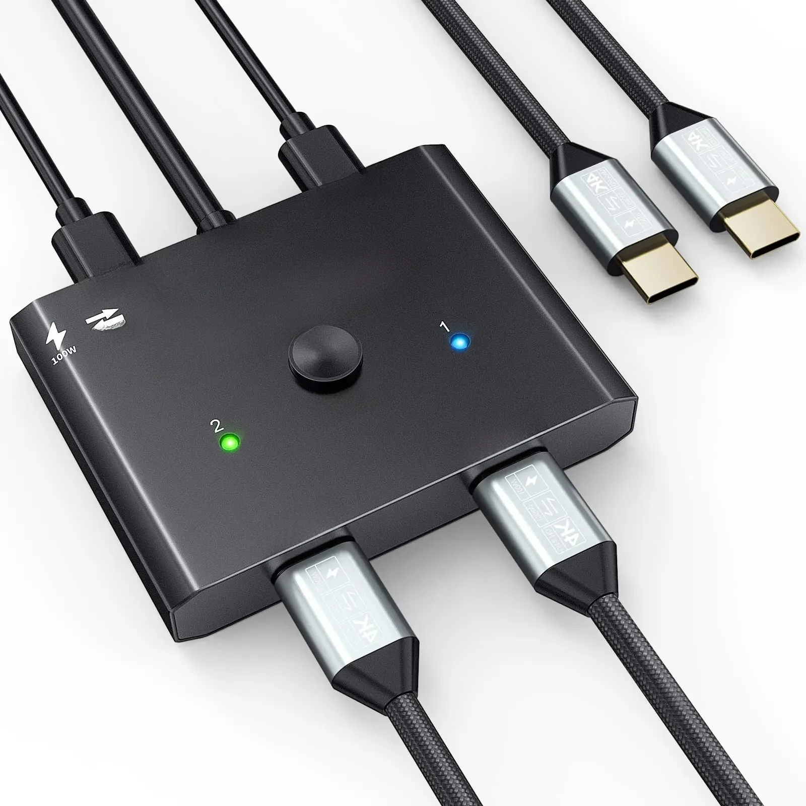 USB-C Switch,Bi-Directional USB C Switcher 2 in 1 Out/1 in 2 Out Type C KVM Switch Supports Video / 10Gbps Data Transfer