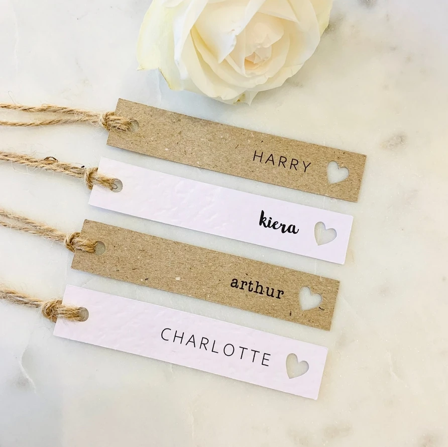 

50pcs Personalised Cut Out Heart Gift Tags - Kraft Brown or White Tags - Wedding Favour Tags - Baby Shower Tags - Birthday Custo