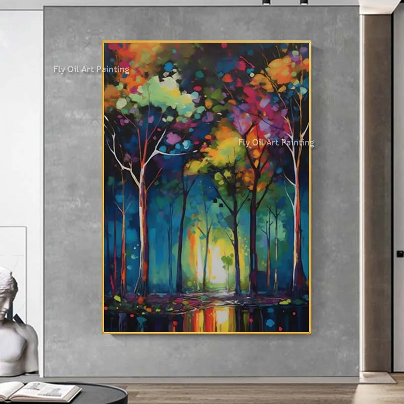 

Extra Large Original Colorful Forest Oil Painting On Canvas Handmade Abstract Colorful Woods Leaves Painting Autumn Wall Decor