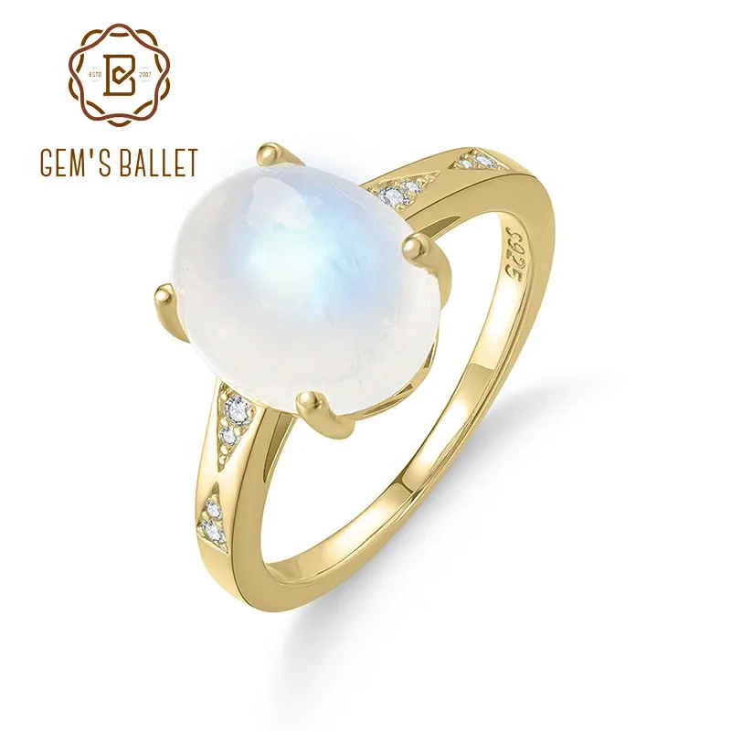 

GEM'S BALLET Oval 9x11mm 4.75CT Milky Blue Moonstone Vintage Engagement Ring in 925 Sterling Silver 18K Gold Plated Gift For Her