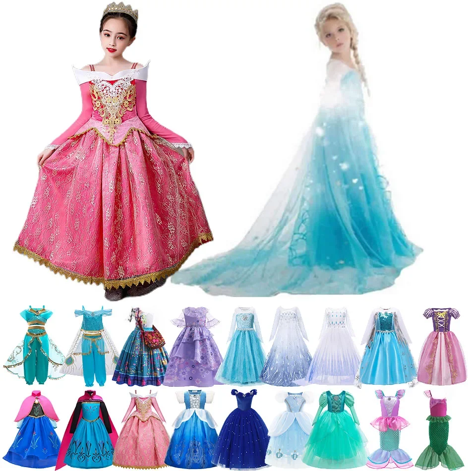 Costume de Cosplay pour filles, robe de princesse pour enfants, Costume de princesse, Elsa, Anna, raiponce, cendrillon, sirène, Aurora