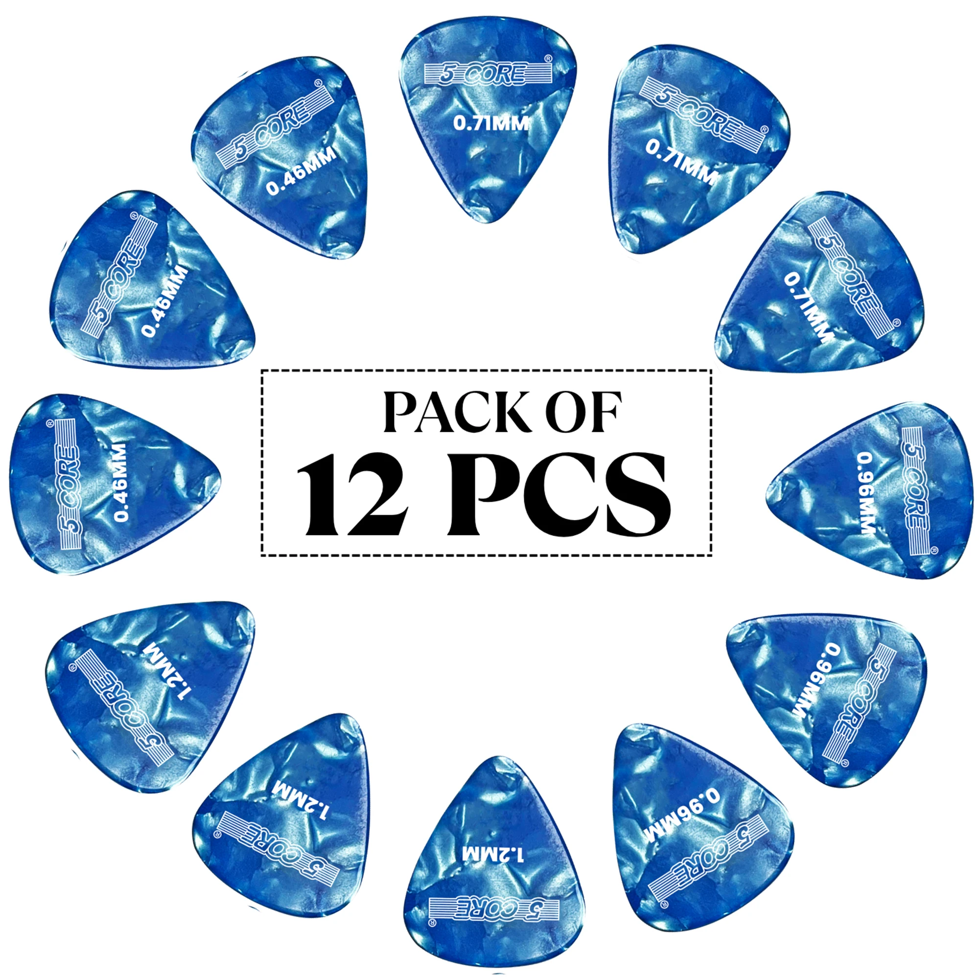 5 Core Guitar Picks 12 Piece Celluloid Light Medium Heavy Extra Heavy for Acoustic Electric Guitars