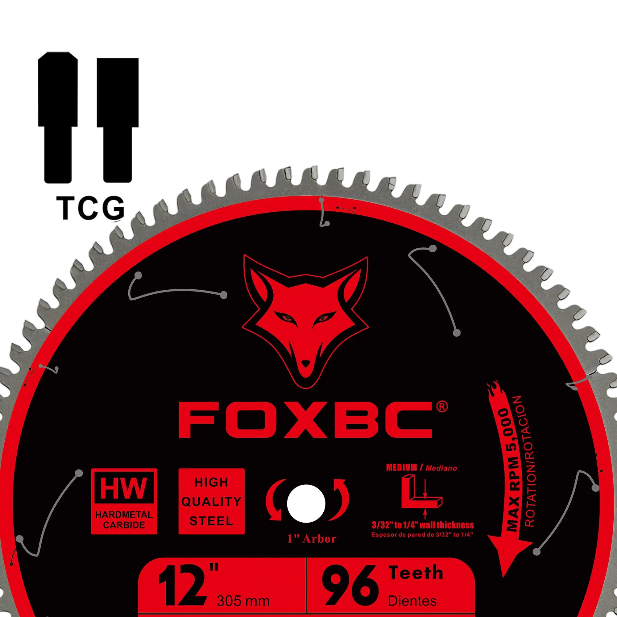 FOXBC 305mm Miter Saw Blades 96 Tooth TCG for Aluminum Non-Ferrous Metal & Plastic Cutting with 1-Inch Arbor